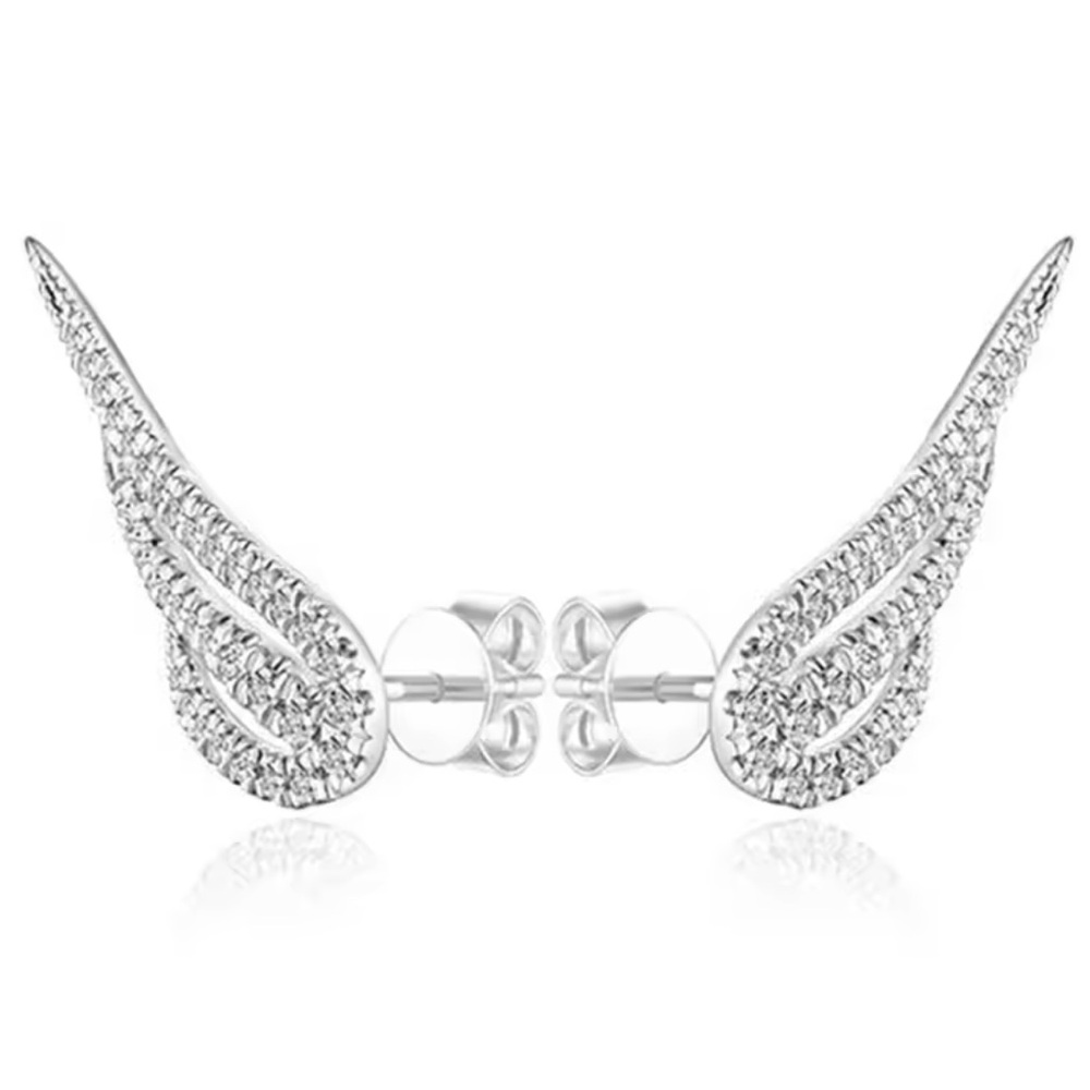 Beautiful Angel Wings Stud Earrings 925 Sterling Silver Cubic Zirconia. NWT